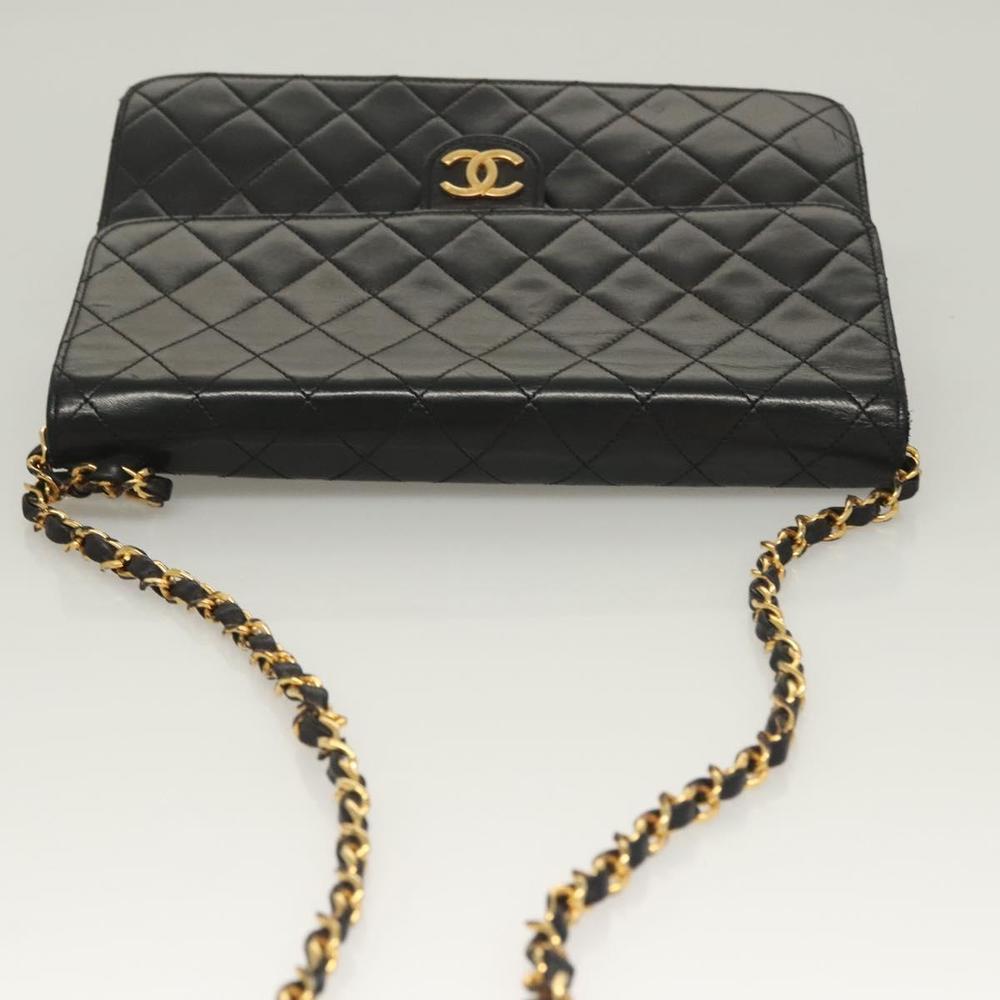 CHANEL Matelasse Chain Shoulder Bag Lamb Skin Black Gold CC Auth 131347 - Picture 6 of 16